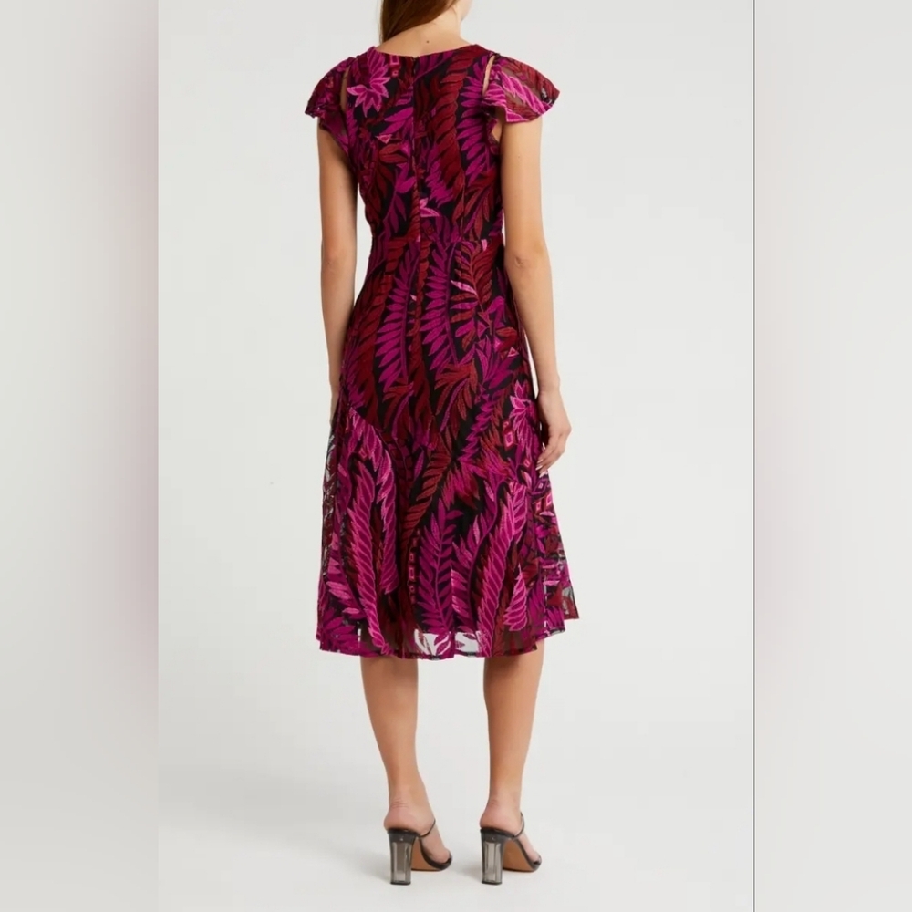 NWT SAM EDELMAN Laurel Leaf Embroidered Midi Dress Dark Pink Size 14 - Picture 2 of 14